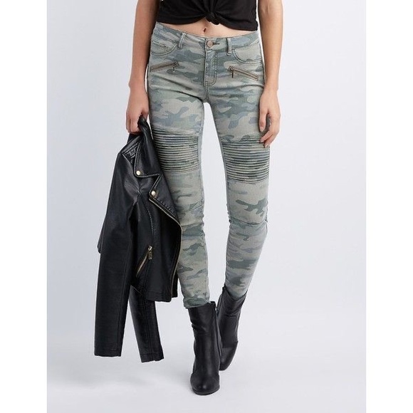refuge Pants - NEW CHARLOTTE RUSSE REFUGE CAMO MOTO SKINNY JEANS